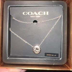 Coach Silver Necklace and earrings with Crystal Pendant